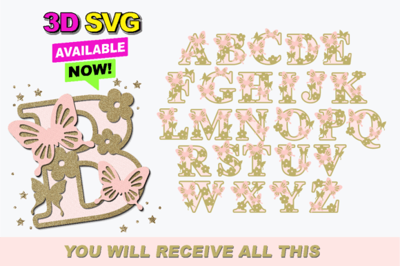 Butterfly Alphabet 3D SVG