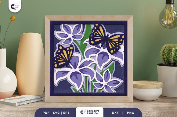 Butterfly with Flowers 3D Shadow Box SVG