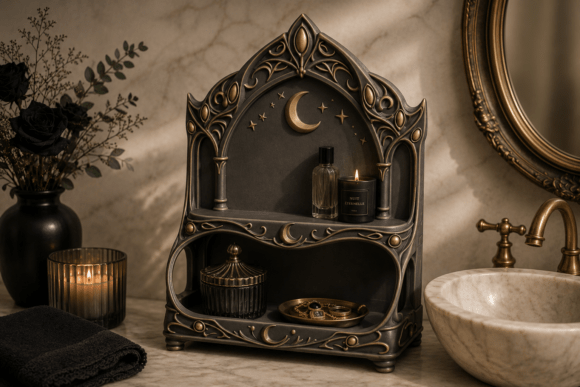 Transform Your Space with the Gothic Moon Shelf STL: A Fusion of Dark Elegance and Functional Art